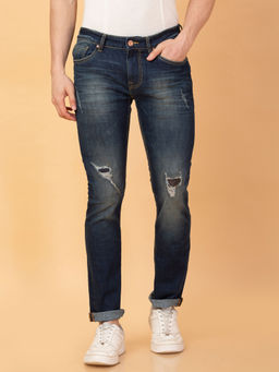 Being Human - Men Navy Blue Casual Cotton Slim Jeans