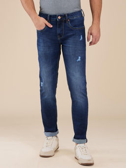 Being Human - Men Navy Blue Casual Blended Slim Jeans
