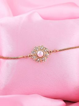 Estele - Gold Plated Moonlight Pearl Floral Bracelet with Austrian Crystals for Women