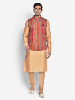 KISAH - Men Maroon Kurta Jacket (Set of 3)