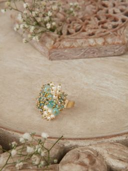 House of D'oro - Fresh Water Pearl with Turquoise Semi Precious Ring