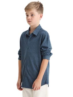 RARE ONES - Kids Bler-K Blue Cotton Blend Solid Button Closure Regular Fit Shirt