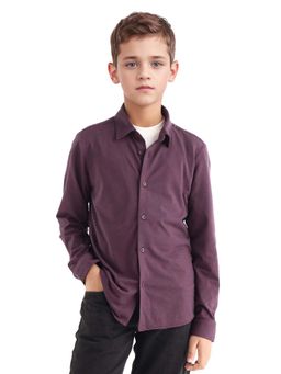 RARE ONES - Kids Bler-K Maroon Cotton Blend Plain Button Closure Regular Fit Shirt