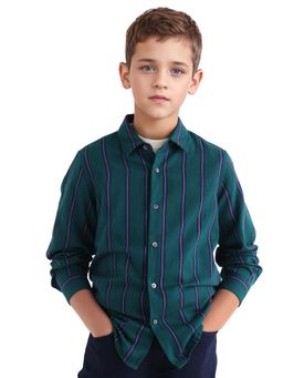 RARE ONES - Kids Rigg Dark Teal Cotton Striped Button Closure Regular Fit Shirt