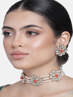 Estele - Gold Plated Traditional Choker Jewellery with Pearls for Women and Girls (Set of 2)