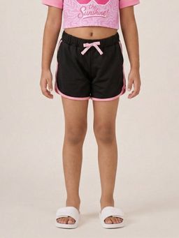 KiddoPanti - Girls Black Solid Activewear Contrast Trim Shorts