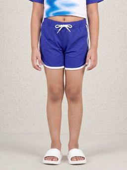 KiddoPanti - Girls Blue Solid Activewear Contrast Trim Shorts
