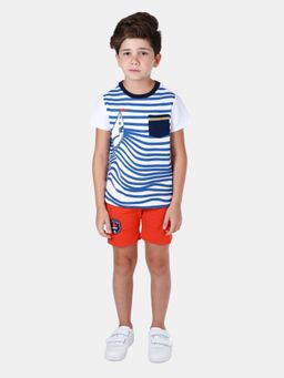 One Friday - Boat Print T-Shirt-Blue