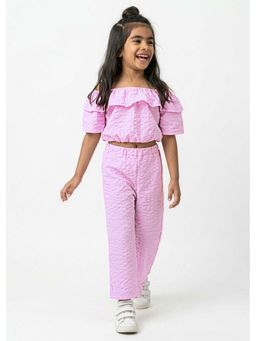 Hopscotch - Pink Self Design Blended Top and Pant