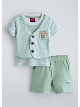 Hopscotch - Green Stripes Blended T-shirt and Shorts