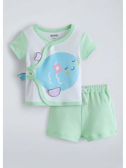Hopscotch - White Printed Cotton T-shirt and Shorts