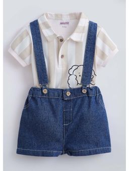 Hopscotch - Beige Stripes Cotton Polo T-shirt and Shorts