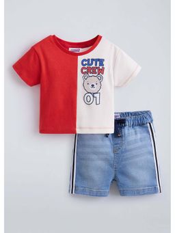 Hopscotch - Multi-Color Colorblock Cotton T-shirt and Shorts