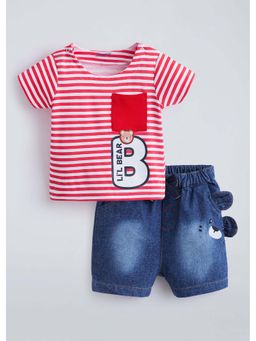 Hopscotch - Red Stripes Cotton T-shirt and Shorts