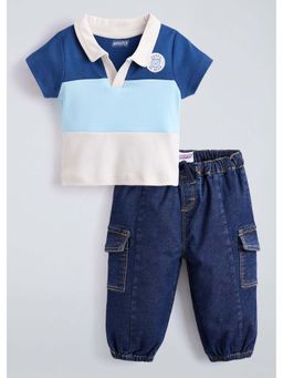 Hopscotch - Multi-Color Colorblock Cotton Polo T-shirt and Jeans
