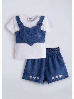Hopscotch - White Solid Cotton Top with Vest and Shorts