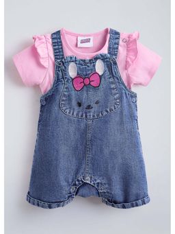 Hopscotch - Pink Solid Cotton T-shirt and Dungaree