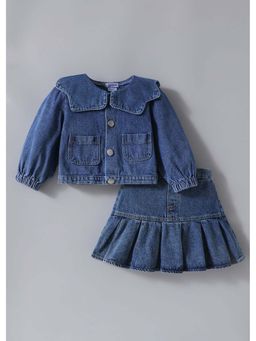 Hopscotch - Blue Solid Cotton Top and Skirt