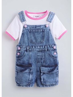 Hopscotch - Blue Solid Cotton T-shirt and Dungaree