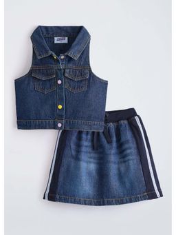 Hopscotch - Blue Solid Cotton Top and Skirt