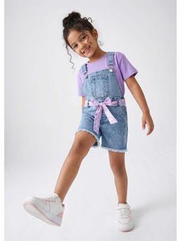 Hopscotch - Purple Solid Cotton T-shirt and Dungaree
