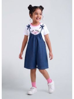 Hopscotch - Blue Typography Cotton T-shirt and Dungaree