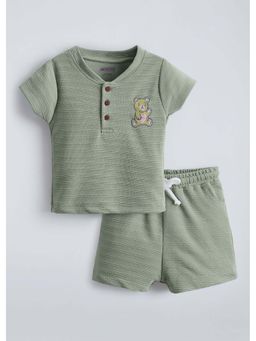 Hopscotch - Grey Textured Polyester T-shirt and Shorts