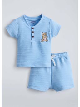 Hopscotch - Blue Textured Polyester T-shirt and Shorts