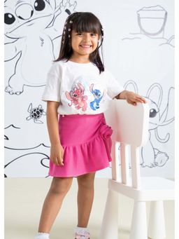 Hopscotch - White Printed Cotton T-shirt and Skirt