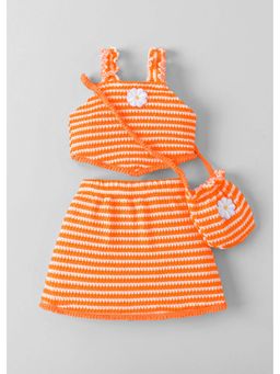 Hopscotch - Orange Stripes Polyester Top with Skirt and Bag