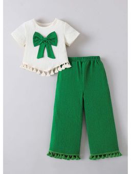 Hopscotch - White Self Design Polyester Top and Pant