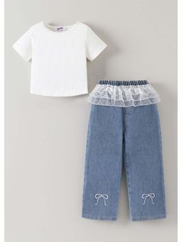 Hopscotch - White Solid Polyester Blend Top and Jeans