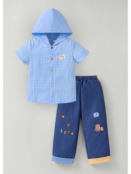 Hopscotch - Blue Checks Polyester Blend Shirt and Pant