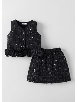 Hopscotch - Black Embellished Polyester Top and Skirt