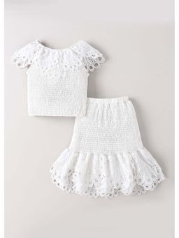 Hopscotch - White Textured Polyester Top and Skirt