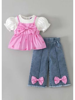 Hopscotch - Pink Colorblock Blended Top and Jeans