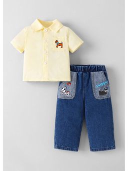 Hopscotch - Cream Solid Polyester Blend Shirt and Jeans