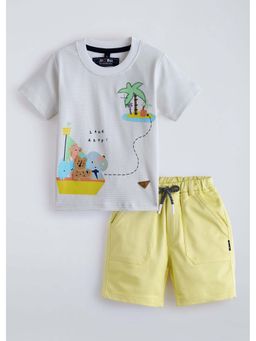 Hopscotch - Yellow Printed Cotton T-shirt and Shorts