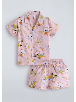 Hopscotch - Pink Printed Cotton Shirt and Shorts