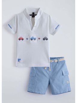 Hopscotch - Blue Self Design Cotton T-shirt and Shorts