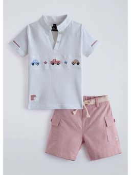 Hopscotch - Pink Self Design Cotton T-shirt and Shorts