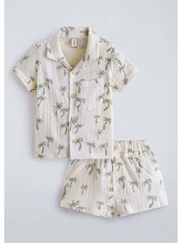 Hopscotch - Beige Printed Cotton Shirt and Shorts