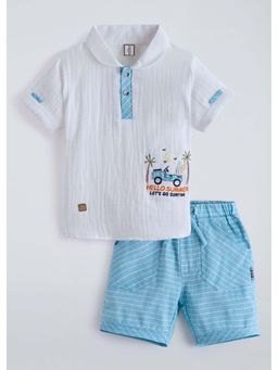 Hopscotch - Blue Textured Cotton T-shirt and Shorts