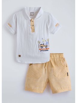 Hopscotch - Orange Textured Cotton T-shirt and Shorts