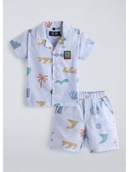 Hopscotch - Blue Printed Cotton Shirt and Shorts