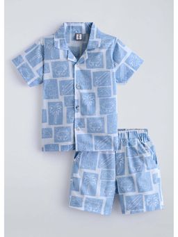 Hopscotch - Blue Printed Cotton Shirt and Shorts