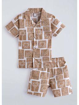 Hopscotch - Brown Printed Cotton Shirt and Shorts