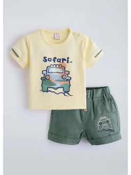 Hopscotch - Yellow Printed Cotton T-shirt and Shorts