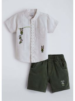 Hopscotch - Grey Embroidered Cotton Shirt and Shorts