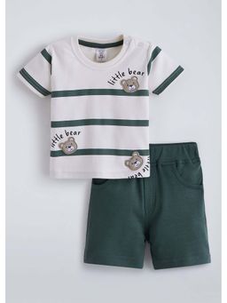 Hopscotch - Green Stripes Cotton T-shirt and Shorts